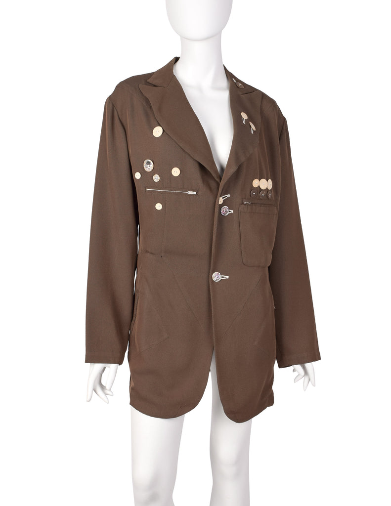 Yohji Yamamoto Vintage SS 1988 Button Embellished Brown Jacket