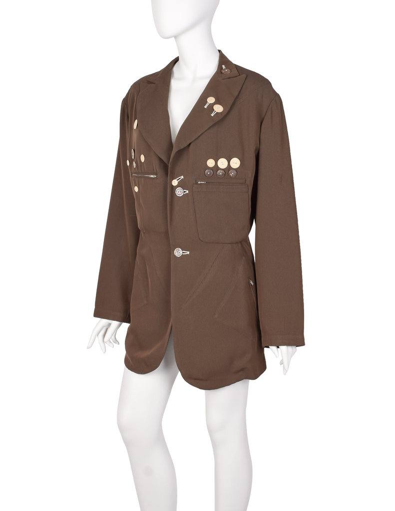 Yohji Yamamoto Vintage SS 1988 Button Embellished Brown Jacket
