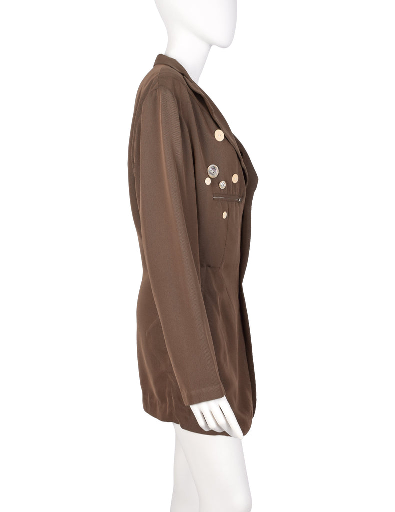 Yohji Yamamoto Vintage SS 1988 Button Embellished Brown Jacket