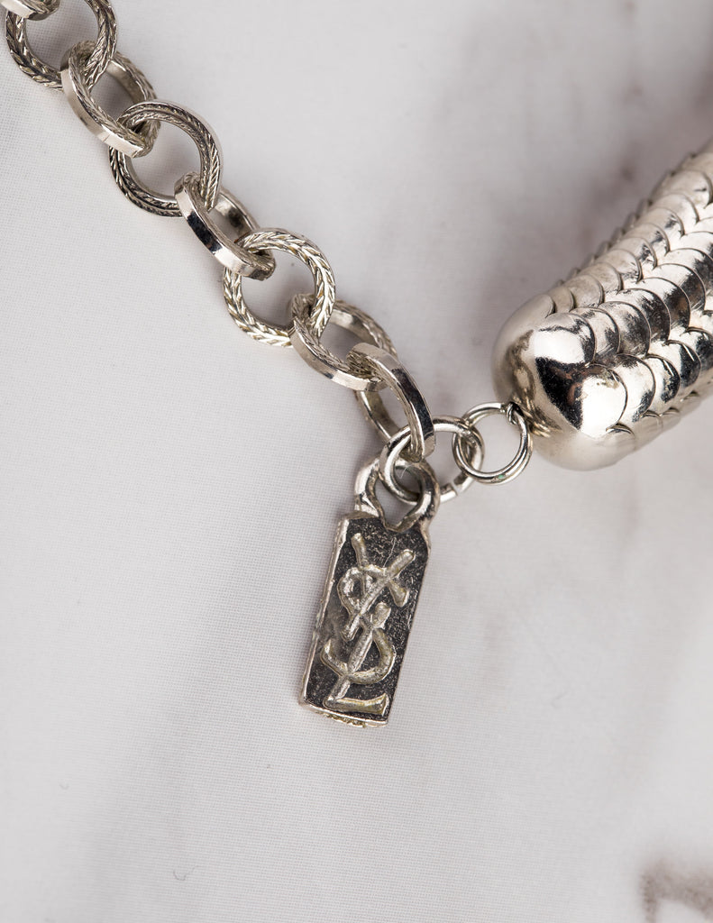 Yves Saint Laurent Haute Couture Vintage Silver Stacked Serpentine and Gold Ball Choker Necklace