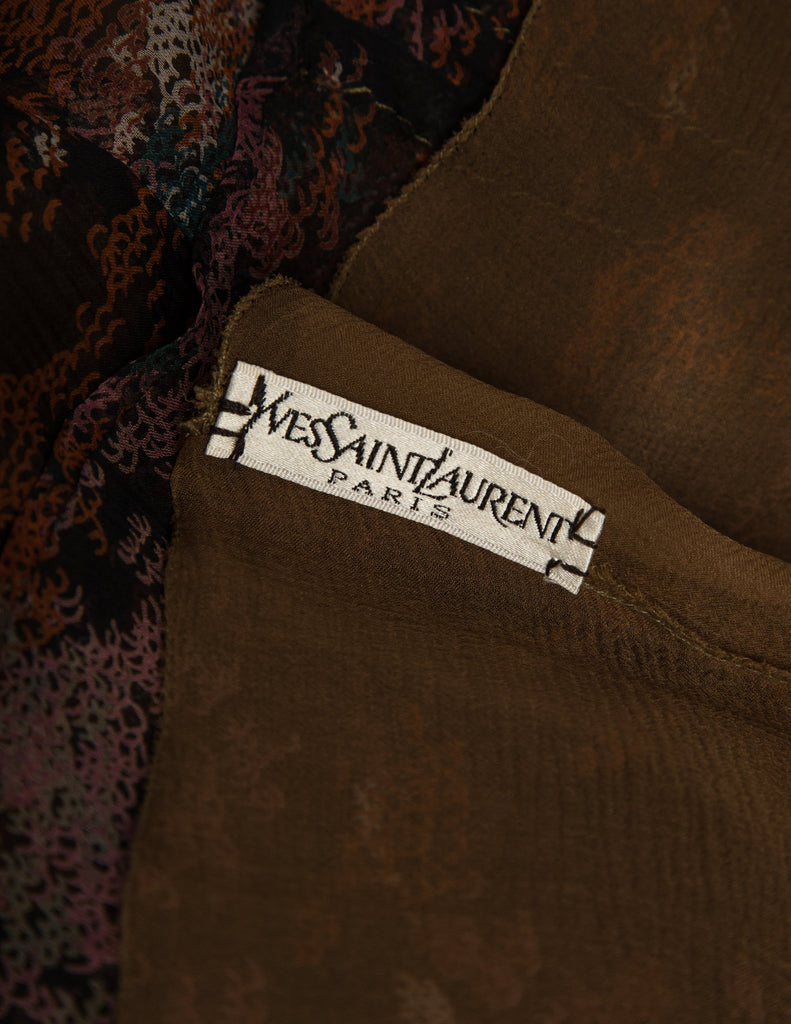 Yves Saint Laurent Vintage Haute Couture AW 1977 'Les Chinoises' Autumnal Foliage Print Silk Top