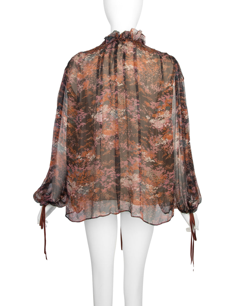 Yves Saint Laurent Vintage Haute Couture AW 1977 'Les Chinoises' Autumnal Foliage Print Silk Top