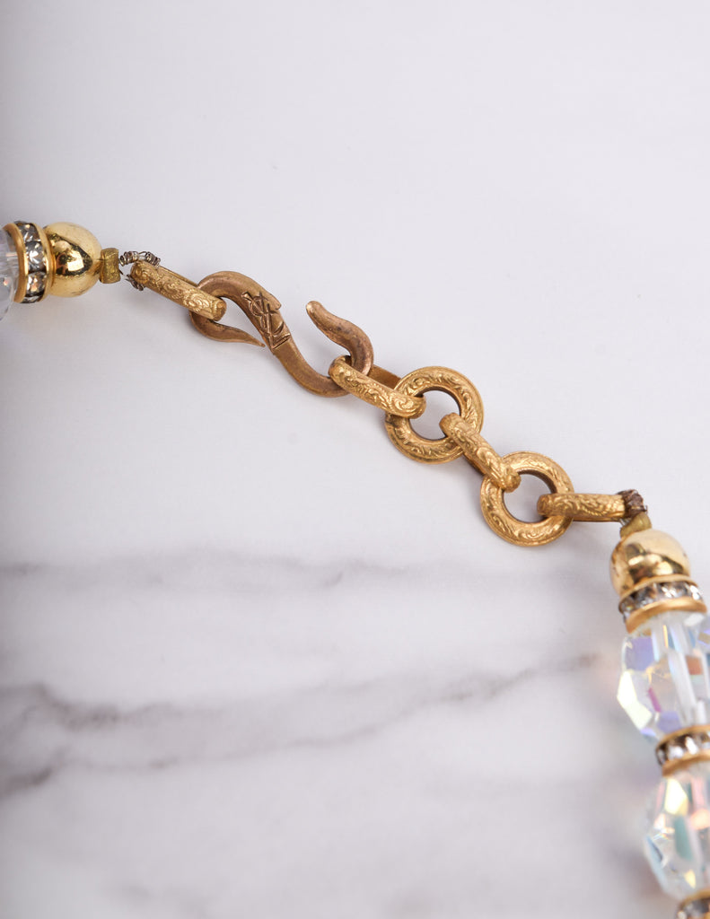 Yves Saint Laurent Vintage SS 1980 Pink Iridescent Faceted Bead and Rhinestone Necklace