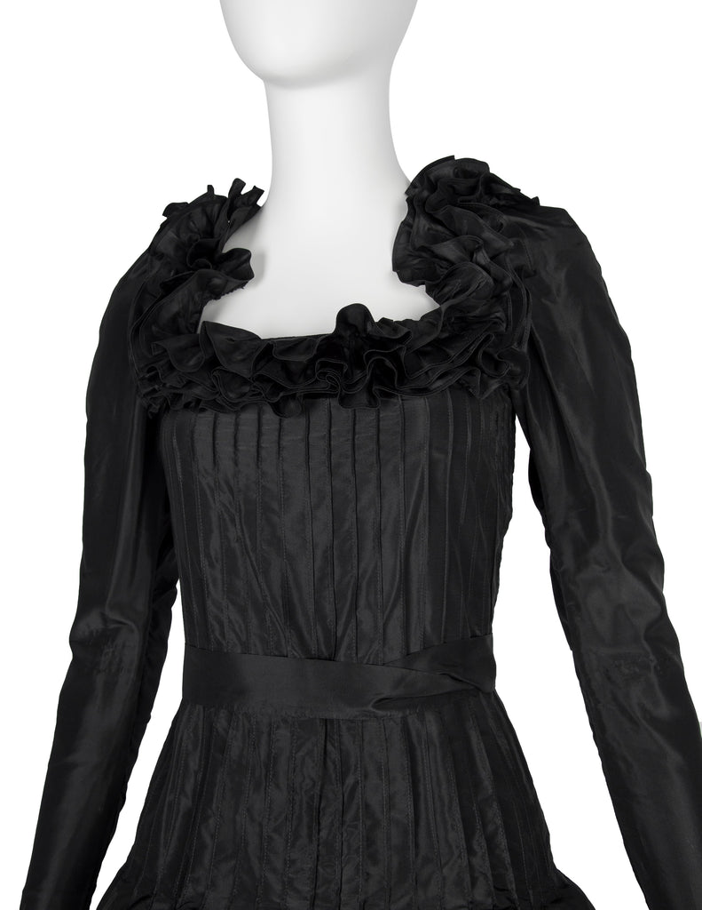 Yves Saint Laurent Haute Couture Vintage AW 1971 Black Silk Taffeta Ruffled Dress