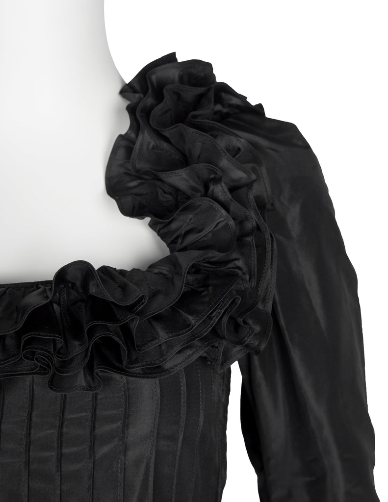 Yves Saint Laurent Haute Couture Vintage AW 1971 Black Silk Taffeta Ruffled Dress