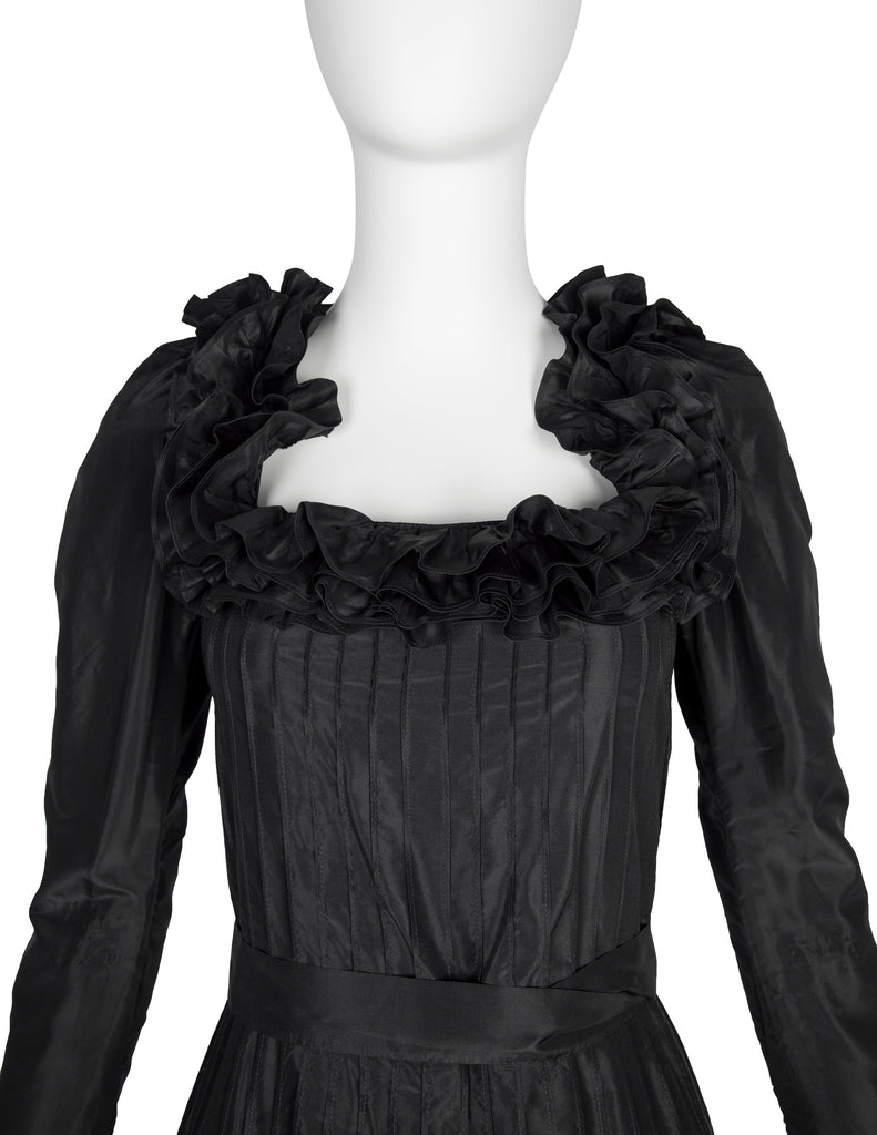Yves Saint Laurent Haute Couture Vintage AW 1971 Black Silk Taffeta Ruffled Dress