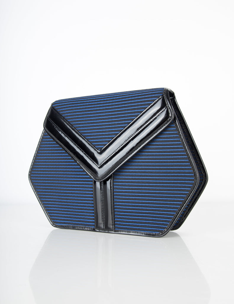 Yves Saint Laurent Vintage Black and Blue Ribbed Stripe Bag