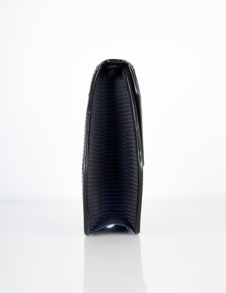 Yves Saint Laurent Vintage Black and Blue Ribbed Stripe Bag