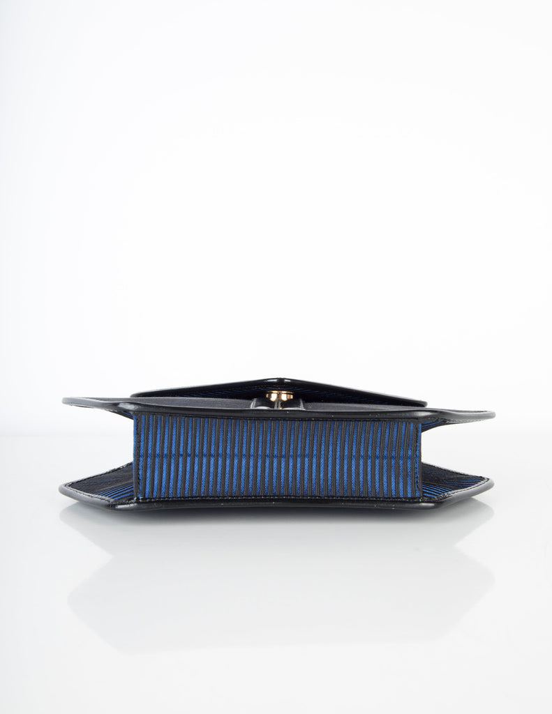 Yves Saint Laurent Vintage Black and Blue Ribbed Stripe Bag