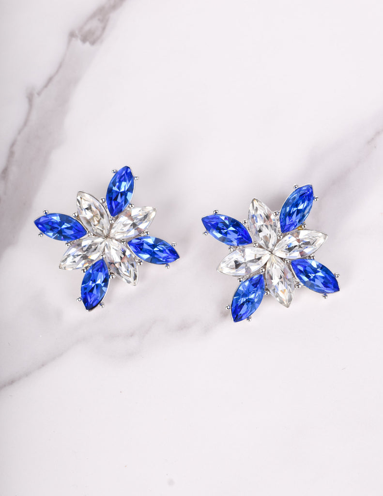 Yves Saint Laurent Vintage Numbered Large Blue Clear Crystal Brooch and Earrings Set