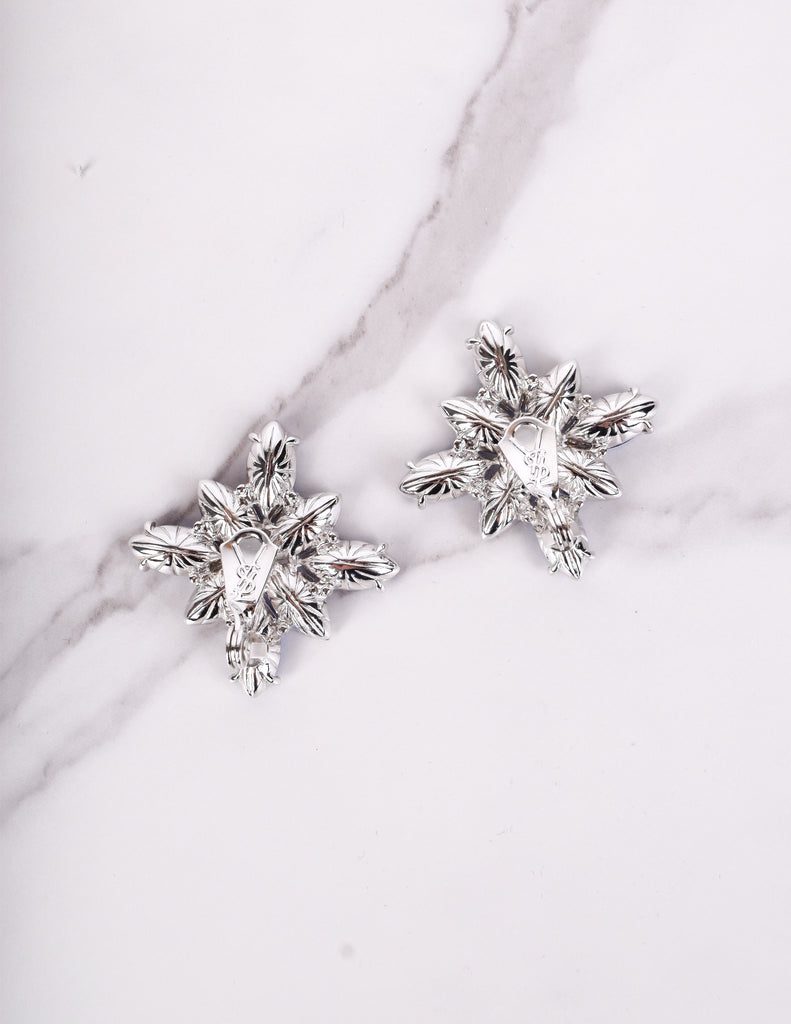 Yves Saint Laurent Vintage Numbered Large Blue Clear Crystal Brooch and Earrings Set