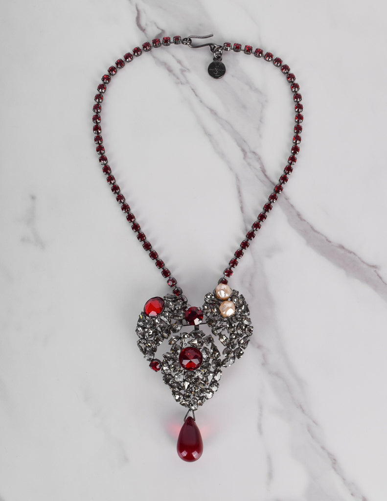 Yves Saint Laurent Vintage Haute Couture Coeur de Saint Laurent / Coeur Fetiche Crystal Heart Pendant Necklace