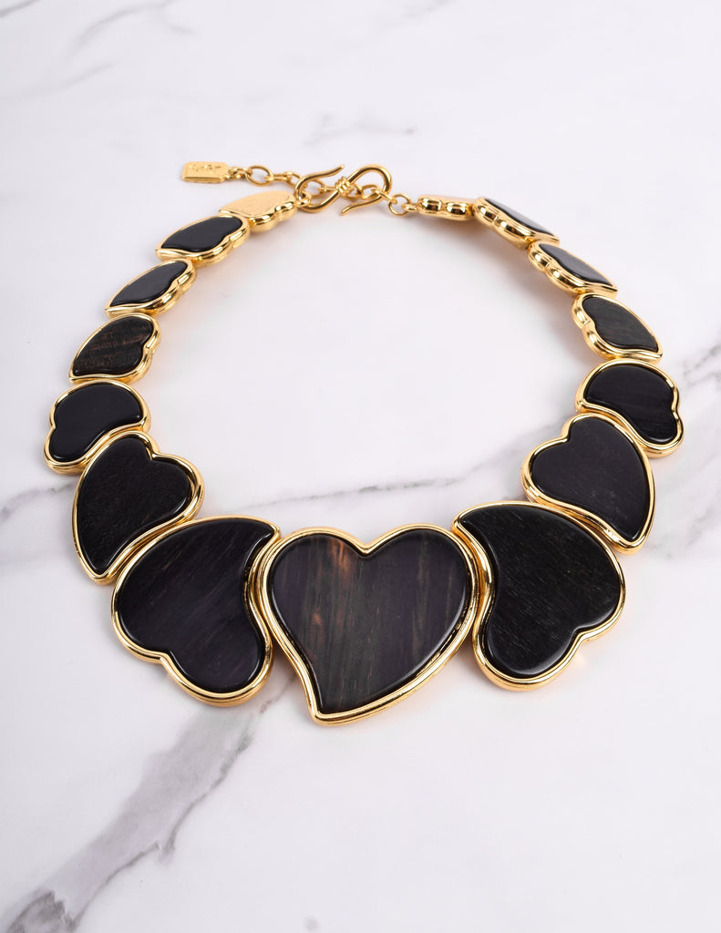 Yves Saint Laurent Vintage Golden Ebony Wood Heart Necklace