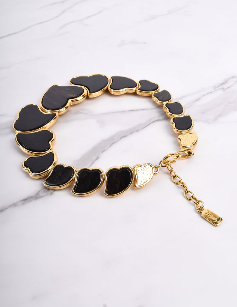 Yves Saint Laurent Vintage Golden Ebony Wood Heart Necklace