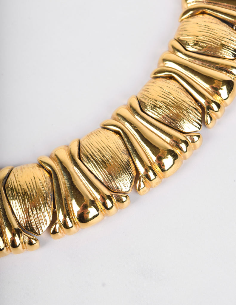 Yves Saint Laurent Vintage Black Gem and Golden Link Collar Necklace