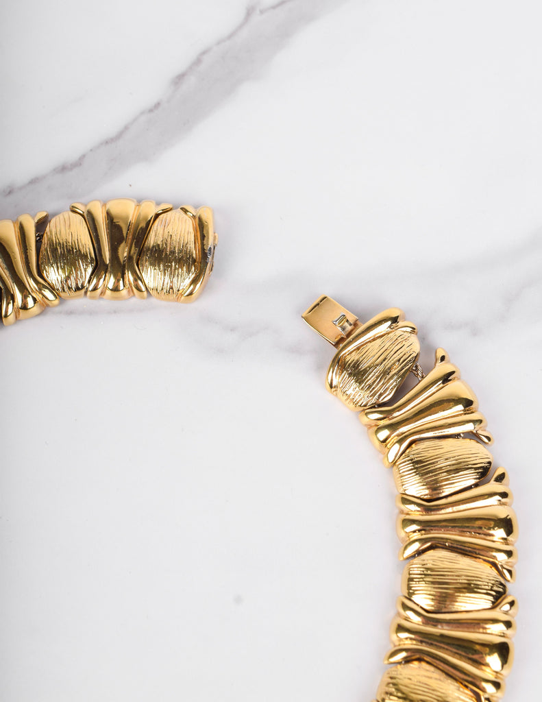 Yves Saint Laurent Vintage Black Gem and Golden Link Collar Necklace