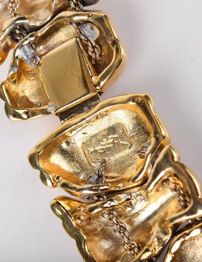 Yves Saint Laurent Vintage Black Gem and Golden Link Collar Necklace