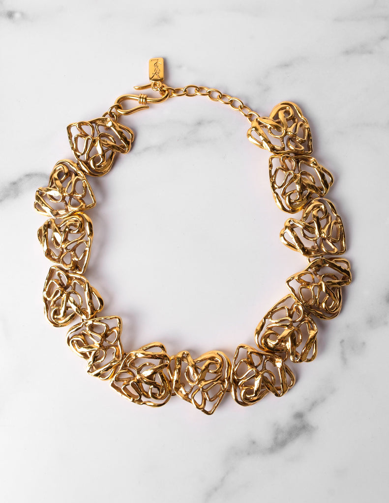 Yves Saint Laurent Vintage Golden Abstract Heart Necklace