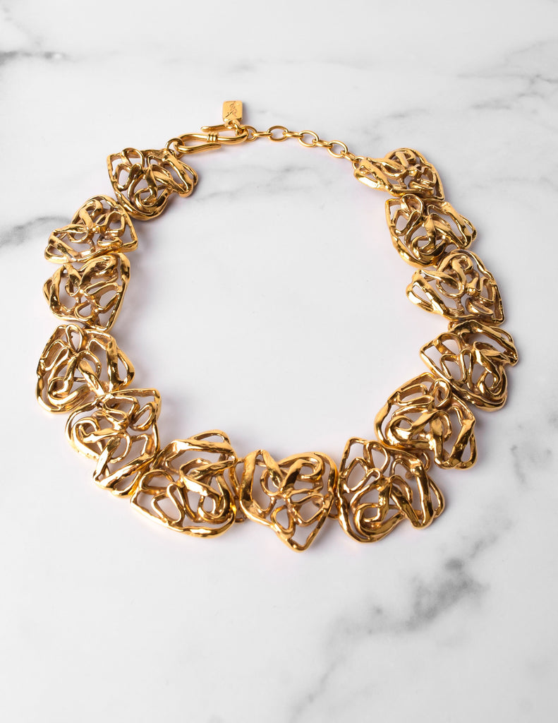 Yves Saint Laurent Vintage Golden Abstract Heart Necklace