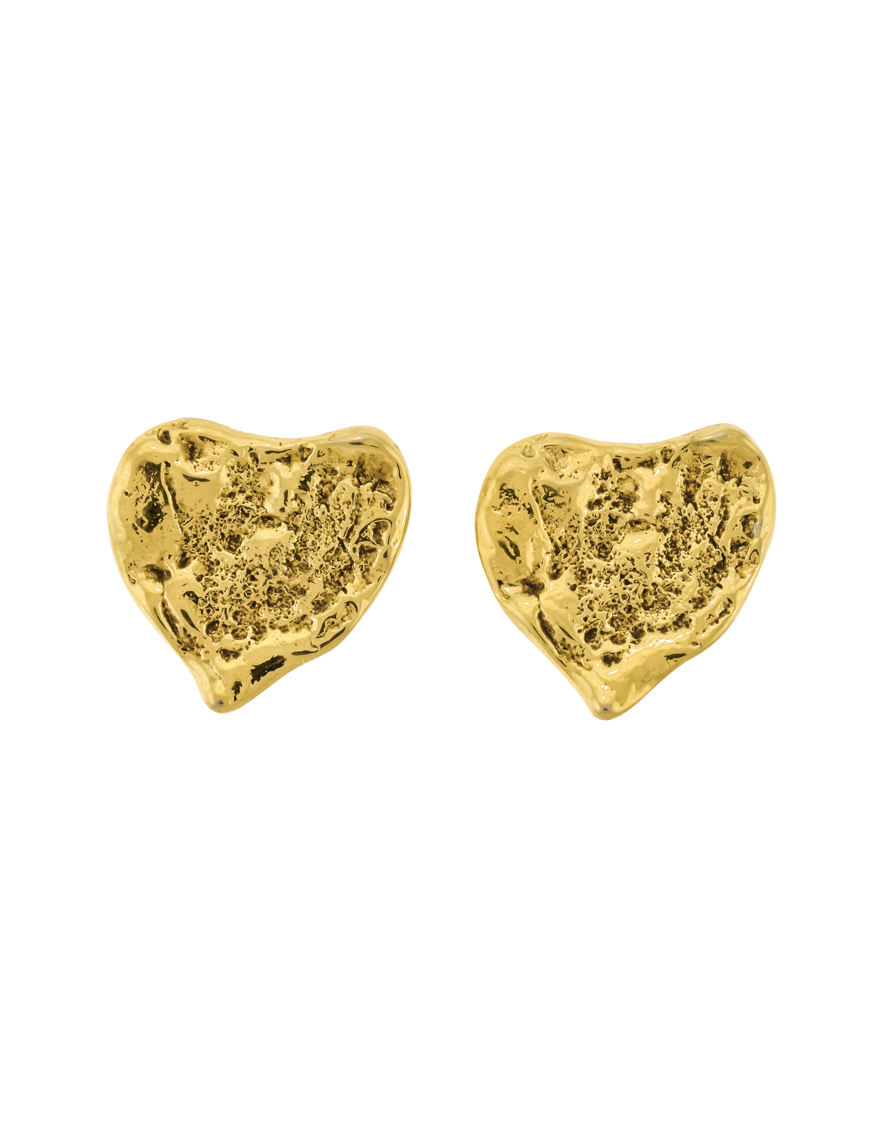 Yves Saint Laurent Vintage Gold Hammered Heart Earrings