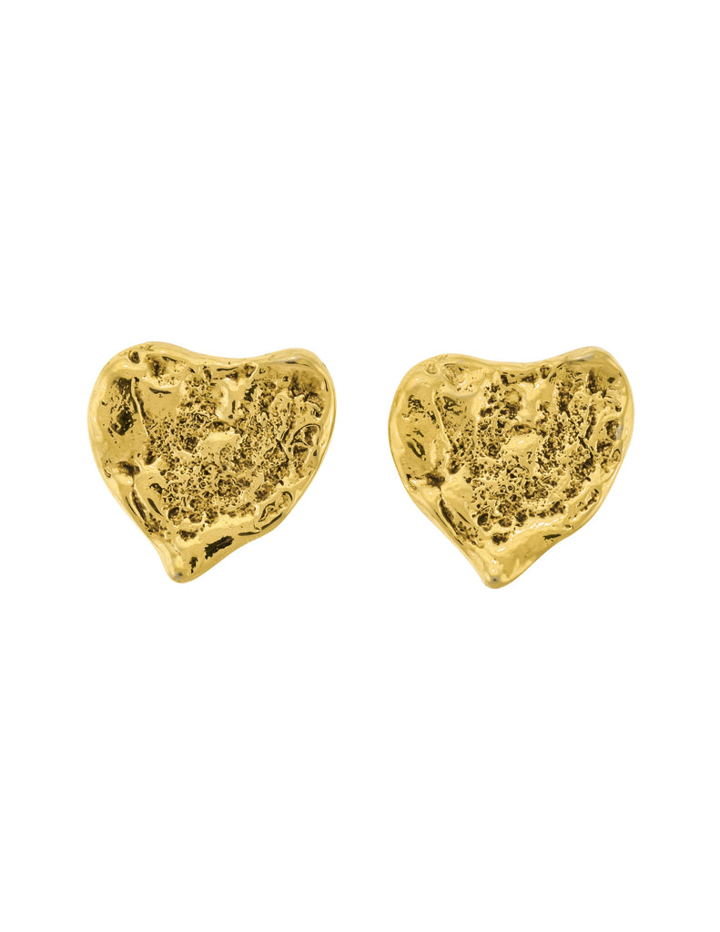 Yves Saint Laurent Vintage Gold Hammered Heart Earrings
