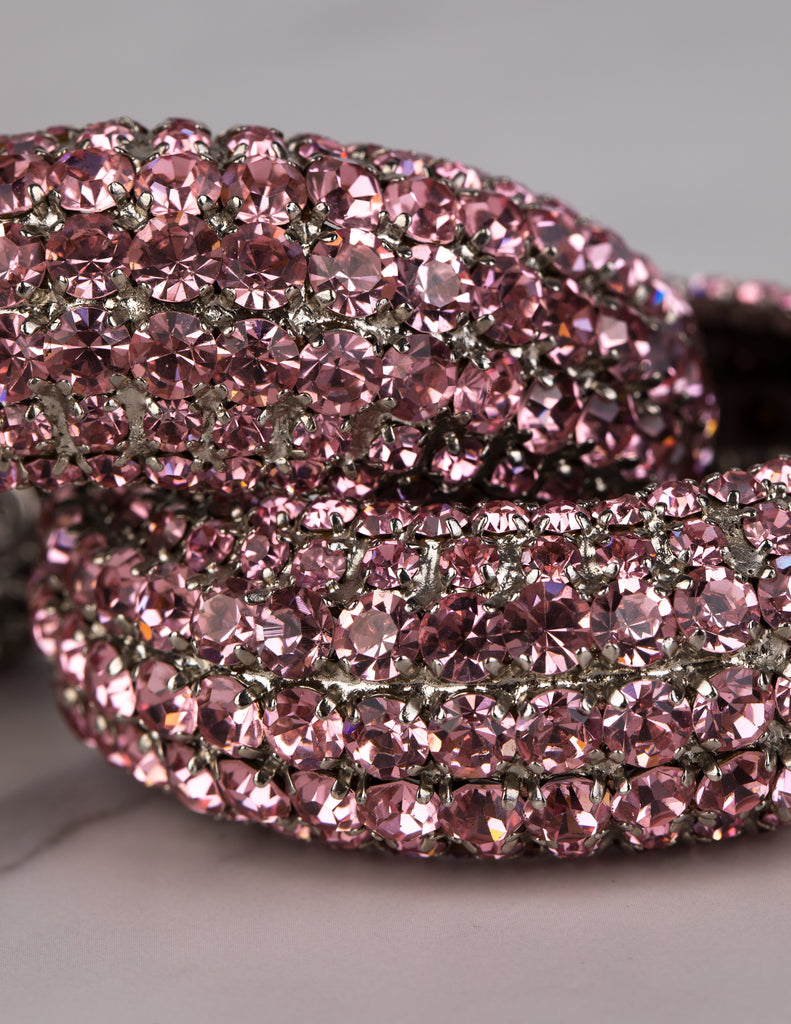 Yves Saint Laurent Vintage 1960s Haute Couture Pair of Baby Pink Rhinestone Cuff Bracelets