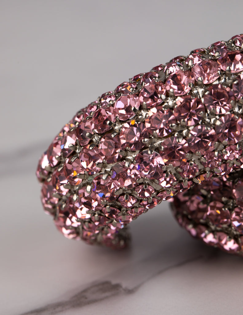 Yves Saint Laurent Vintage 1960s Haute Couture Pair of Baby Pink Rhinestone Cuff Bracelets