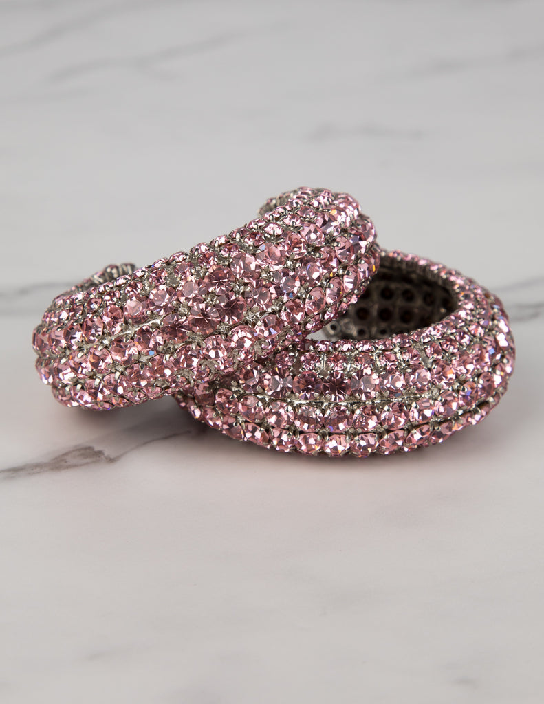 Yves Saint Laurent Vintage 1960s Haute Couture Pair of Baby Pink Rhinestone Cuff Bracelets