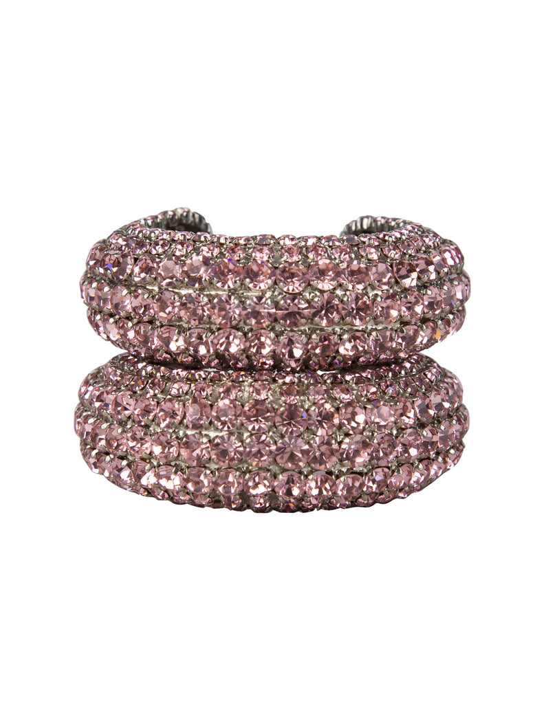Yves Saint Laurent Vintage 1960s Haute Couture Pair of Baby Pink Rhinestone Cuff Bracelets