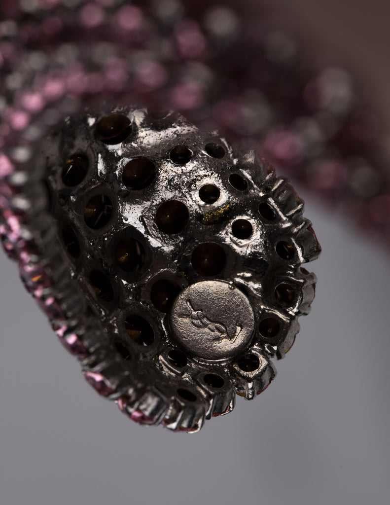 Yves Saint Laurent Vintage 1960s Haute Couture Pair of Baby Pink Rhinestone Cuff Bracelets