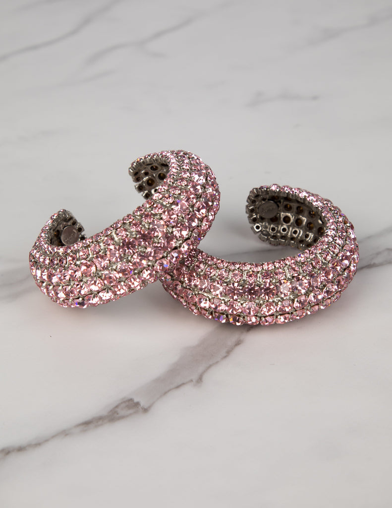 Yves Saint Laurent Vintage 1960s Haute Couture Pair of Baby Pink Rhinestone Cuff Bracelets