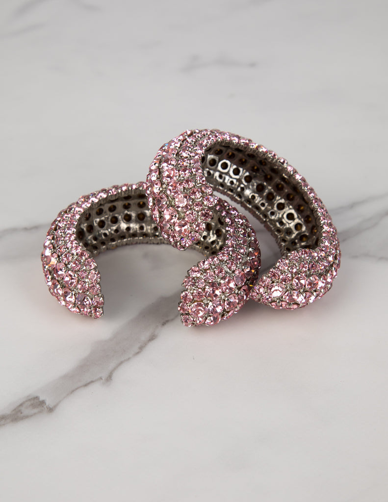 Yves Saint Laurent Vintage 1960s Haute Couture Pair of Baby Pink Rhinestone Cuff Bracelets