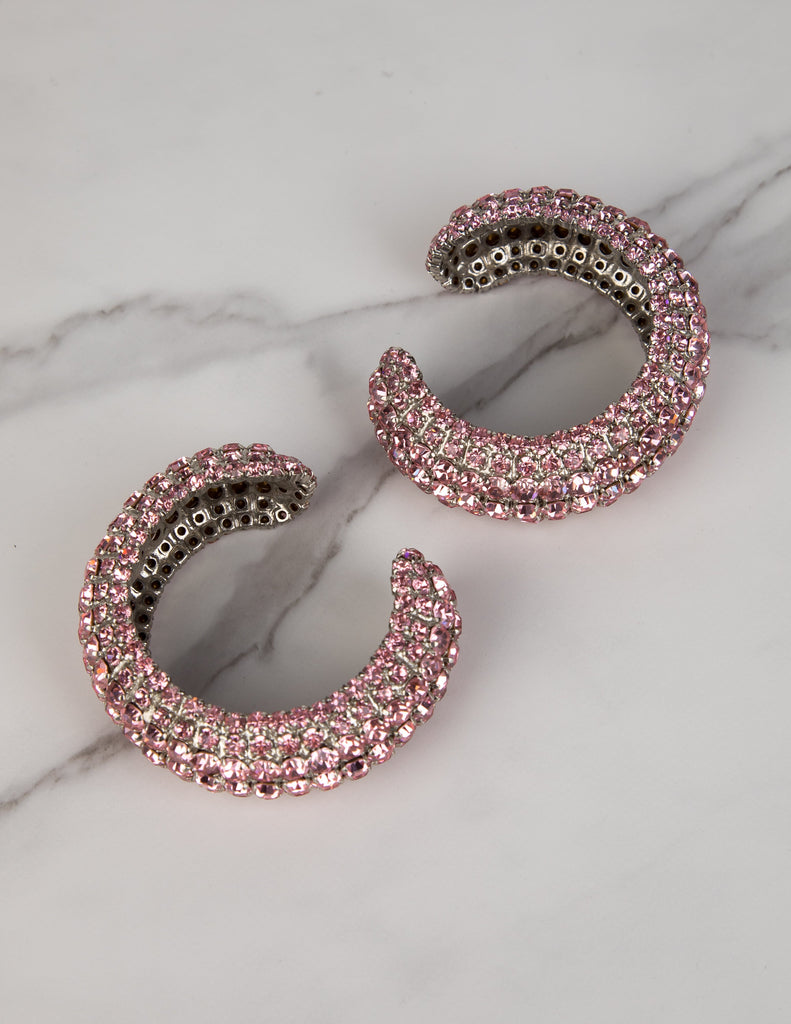 Yves Saint Laurent Vintage 1960s Haute Couture Pair of Baby Pink Rhinestone Cuff Bracelets