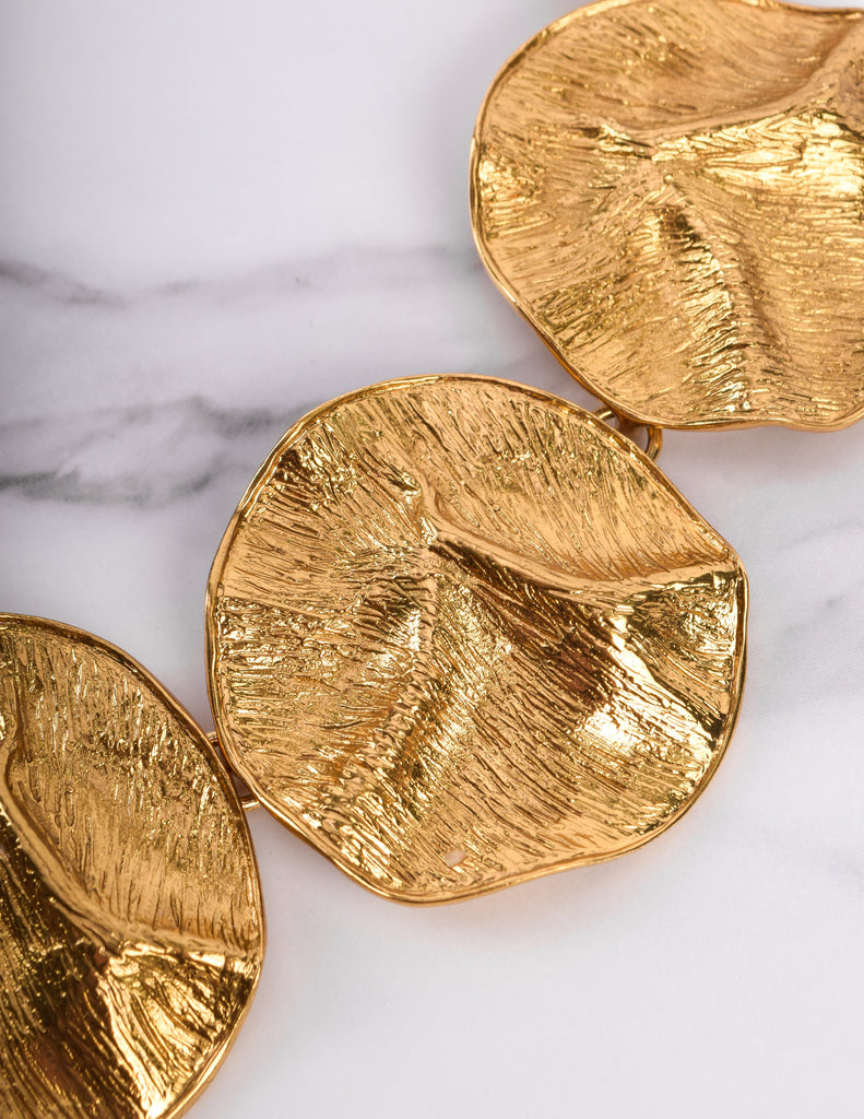 Yves Saint Laurent Vintage Phenomenal Golden Crinkled Disc Statement Necklace