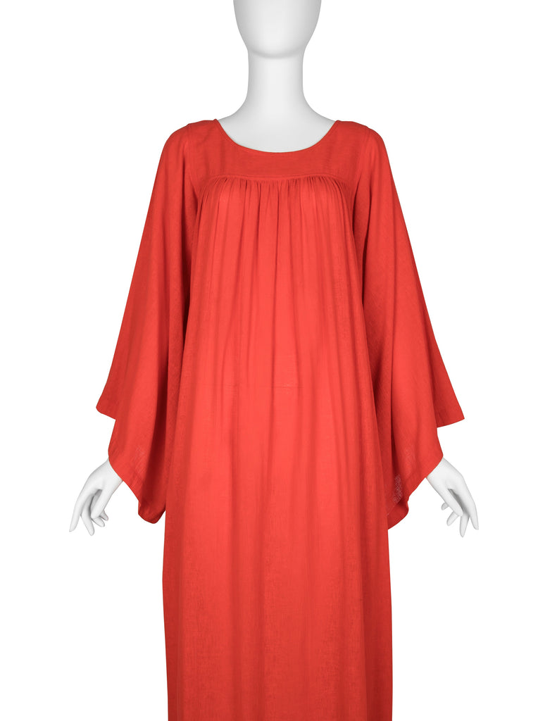 Yves Saint Laurent Vintage 1970s Most Perfect Tomato Red Cotton Caftan Dress