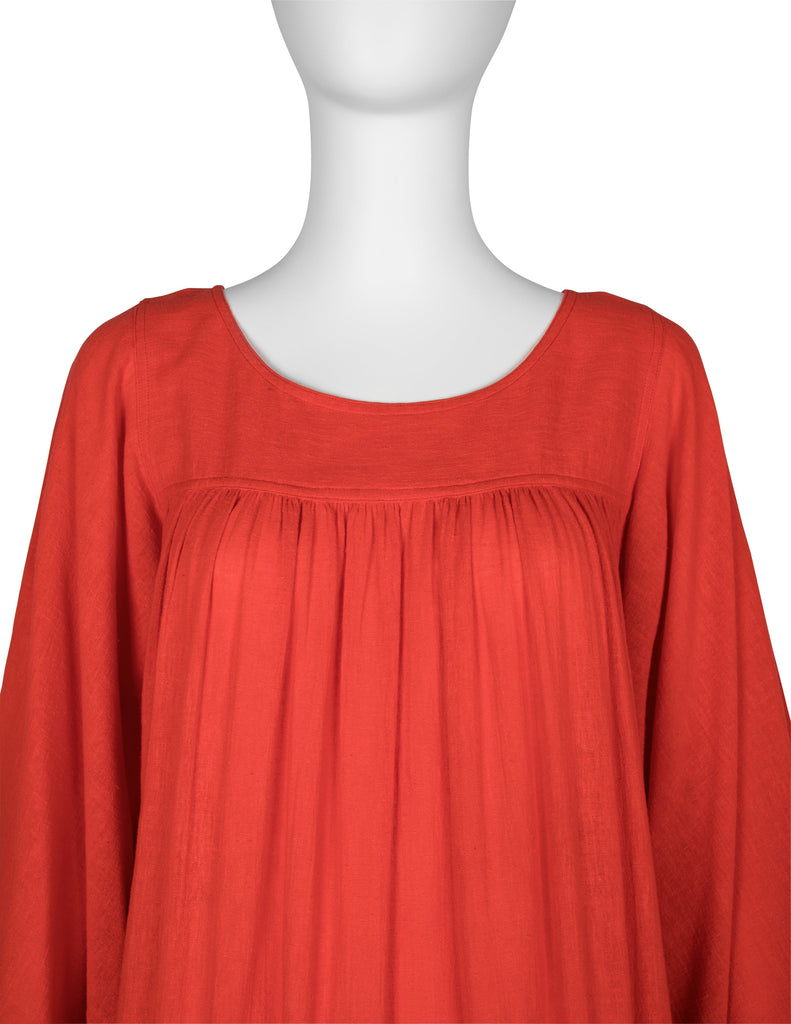 Yves Saint Laurent Vintage 1970s Most Perfect Tomato Red Cotton Caftan Dress