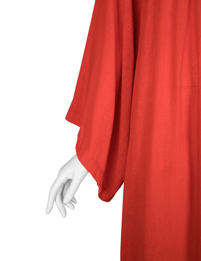 Yves Saint Laurent Vintage 1970s Most Perfect Tomato Red Cotton Caftan Dress