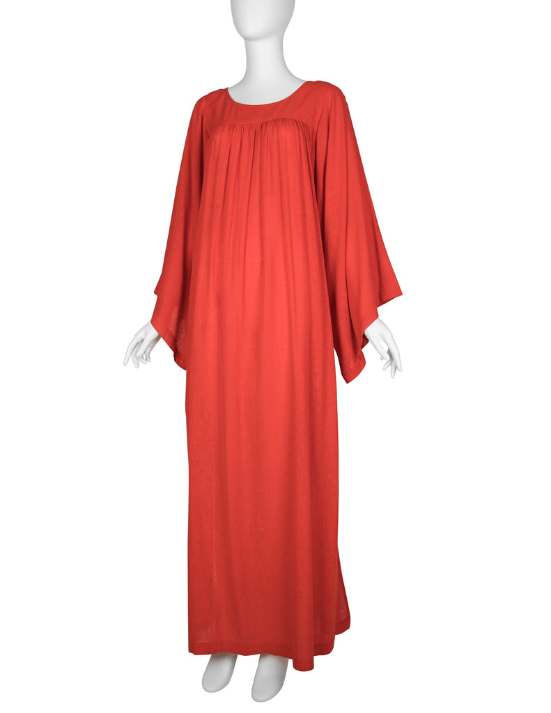 Yves Saint Laurent Vintage 1970s Most Perfect Tomato Red Cotton Caftan Dress