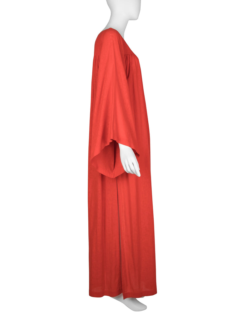 Yves Saint Laurent Vintage 1970s Most Perfect Tomato Red Cotton Caftan Dress