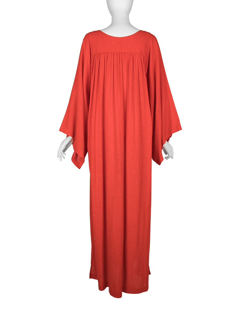 Yves Saint Laurent Vintage 1970s Most Perfect Tomato Red Cotton Caftan Dress