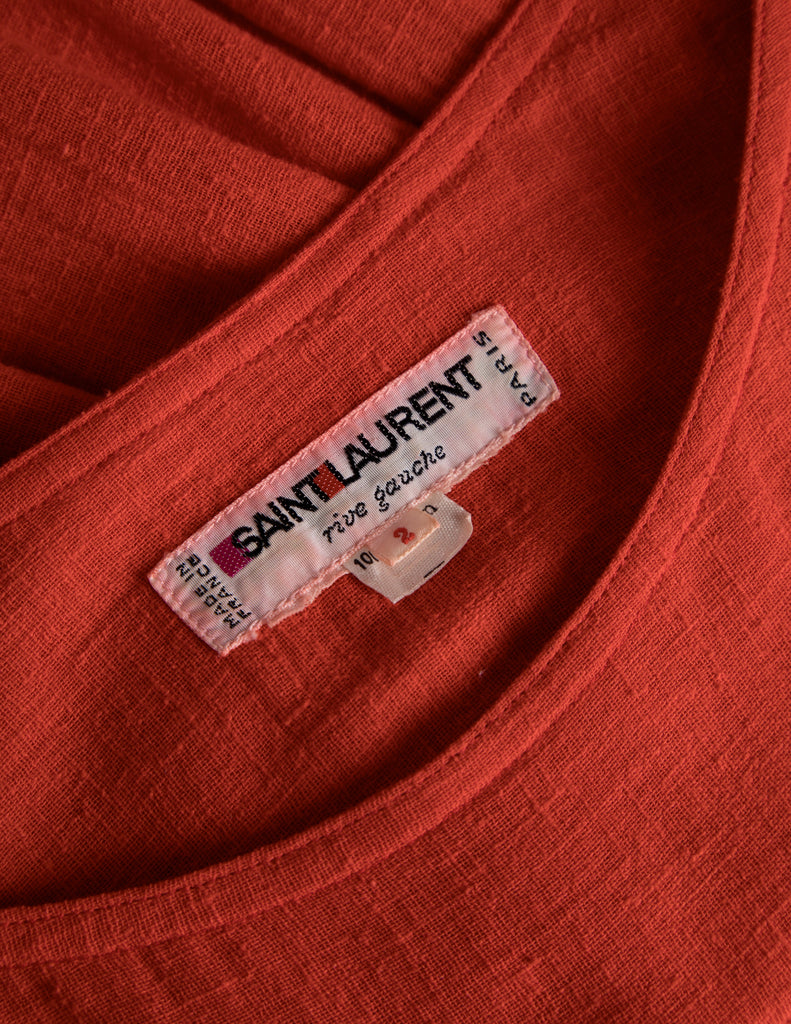 Yves Saint Laurent Vintage 1970s Most Perfect Tomato Red Cotton Caftan Dress