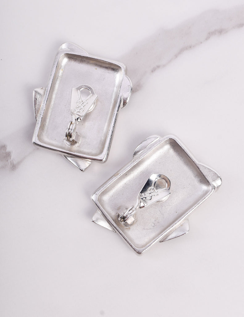 Yves Saint Laurent Vintage Silver Satin Chunky Multistrand Enamel X Necklace and Earring Set