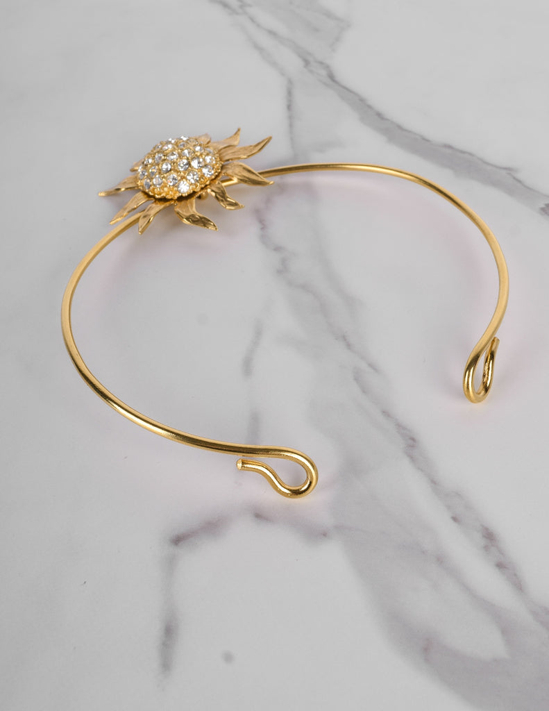 Yves Saint Laurent Vintage Rhinestone Golden Sunflower Pendant Choker