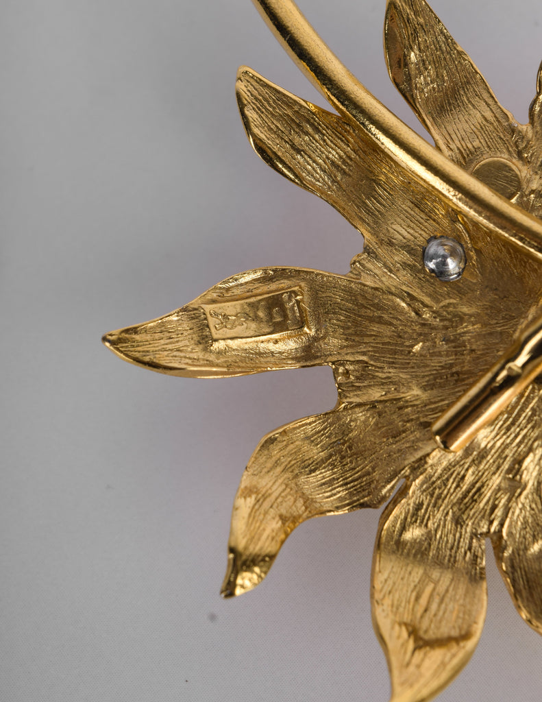 Yves Saint Laurent Vintage Rhinestone Golden Sunflower Pendant Choker