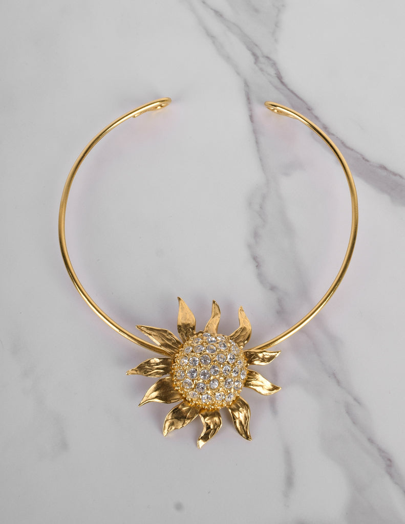 Yves Saint Laurent Vintage Rhinestone Golden Sunflower Pendant Choker