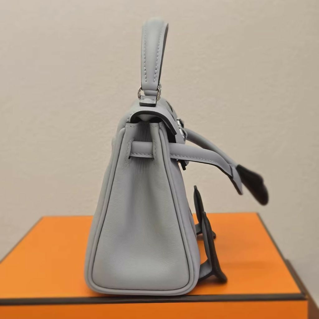 Hermès Kelly Doll in Blue Glacier with Vert Mangrove Swift Leather Palladium hardware