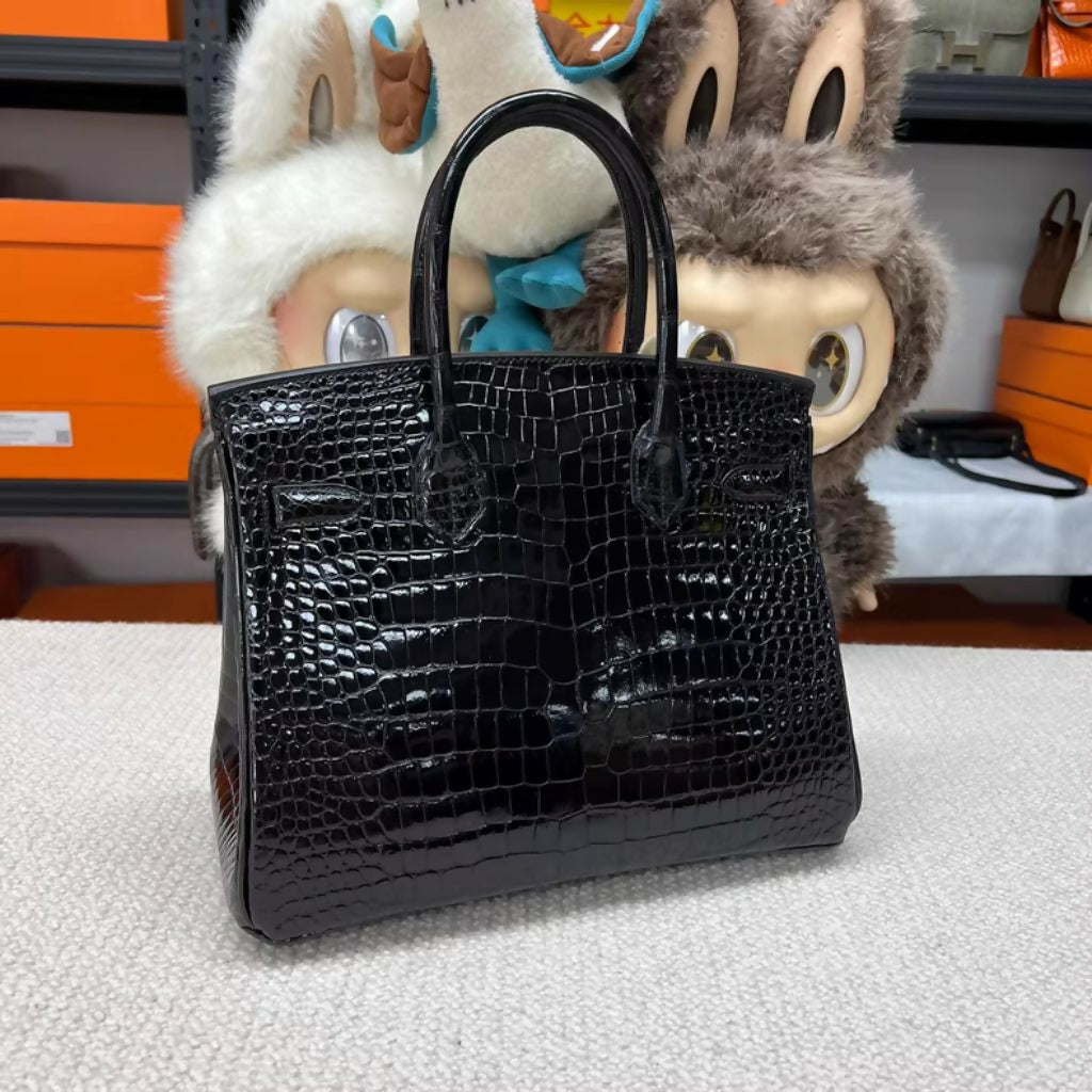 Hermès Birkin 30 Black Shiny Crocodile Palladium Hardware