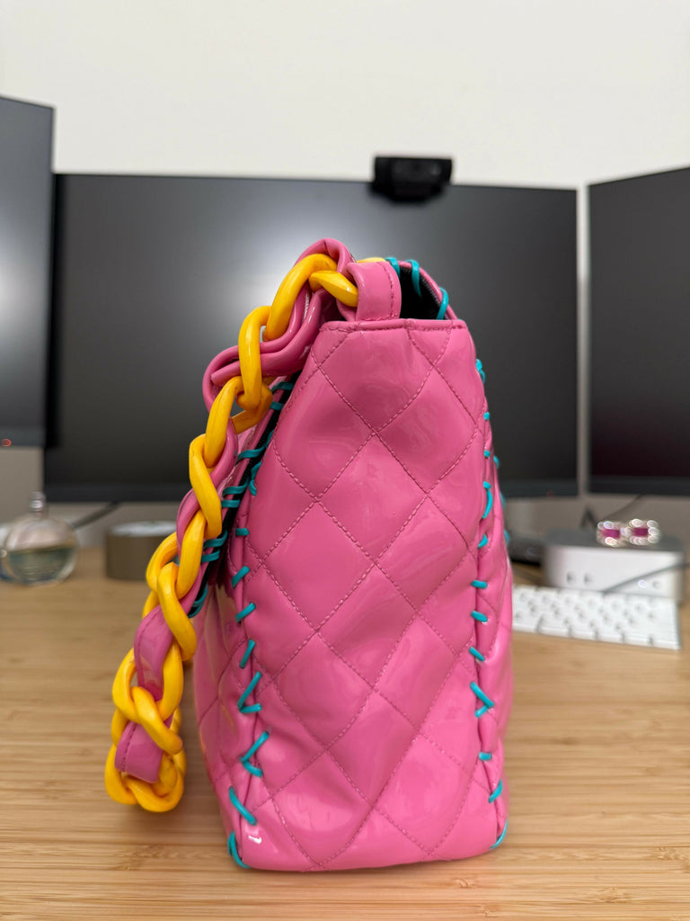 Chanel 1994 Vintage Pink Vinyl Jumbo Flap Bag