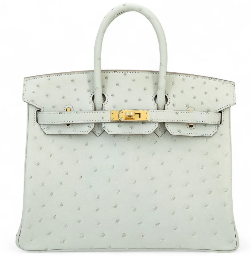 HERMÈS Birkin 25 Gris Perle Ostrich leather Gold hardware