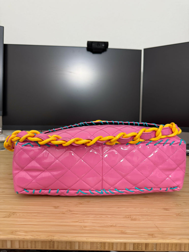 Chanel 1994 Vintage Pink Vinyl Jumbo Flap Bag